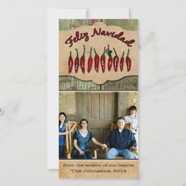 Cartes Pour Fêtes Annuelles Feliz Navidad Rustic Red Pepper Photo Noël (Devant)