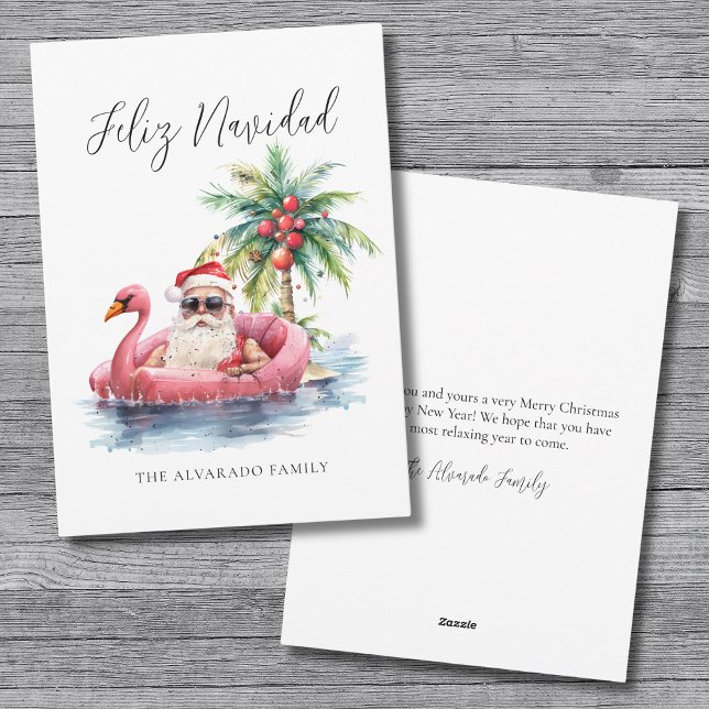 Cartes Pour Fêtes Annuelles Feliz Navidad Santa Claus (Christmas Tree Beach Feliz Navidad Holiday Card)
