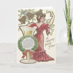 Cartes Pour Fêtes Annuelles Femme Champagne Flute Bell Holly Wreath Mistletoe