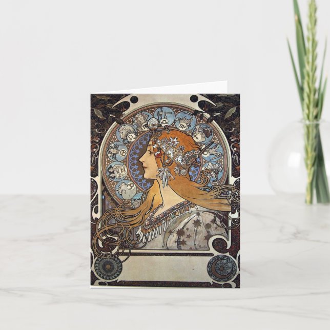 Cartes Pour Fêtes Annuelles Femme du Zodiac par Alphonse Mucha - Art Nouveau (Devant)