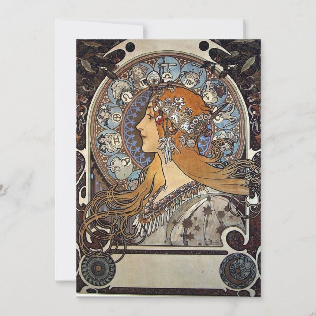 Cartes Pour Fêtes Annuelles Femme du Zodiac par Alphonse Mucha - Art Nouveau (Devant)