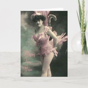 Cartes Pour Fêtes Annuelles Femme en costume d'oiseau rose Nouvel An