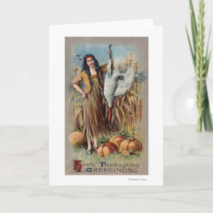 Cartes Pour Fêtes Annuelles Femme indigène tenant la Turquie