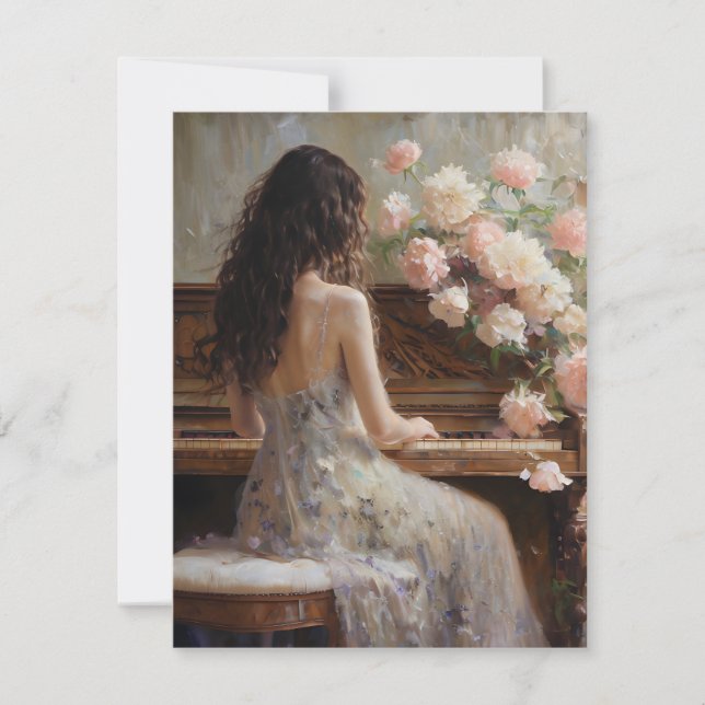 Cartes Pour Fêtes Annuelles Femme jouant au piano (Devant)
