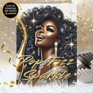 Cartes Pour Fêtes Annuelles Femme noire élégante Nouvel An Noir & Or