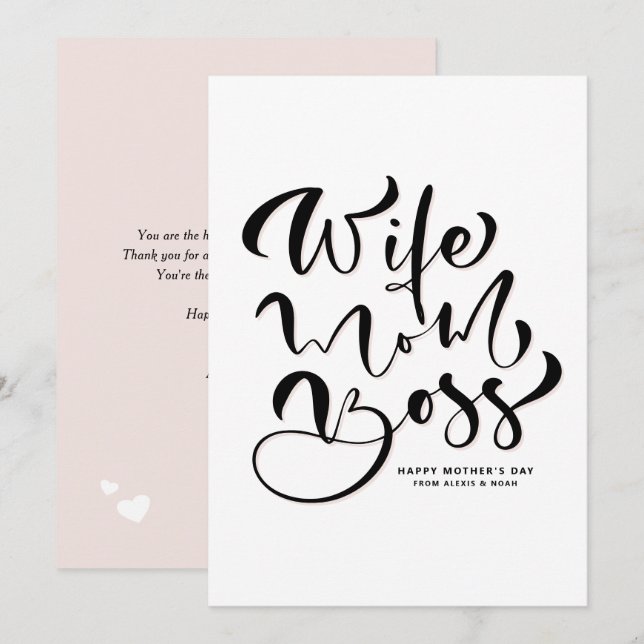 Cartes Pour Fêtes Annuelles Femme noire Maman Boss Calligraphie Fête des Mères (Devant / Derrière)