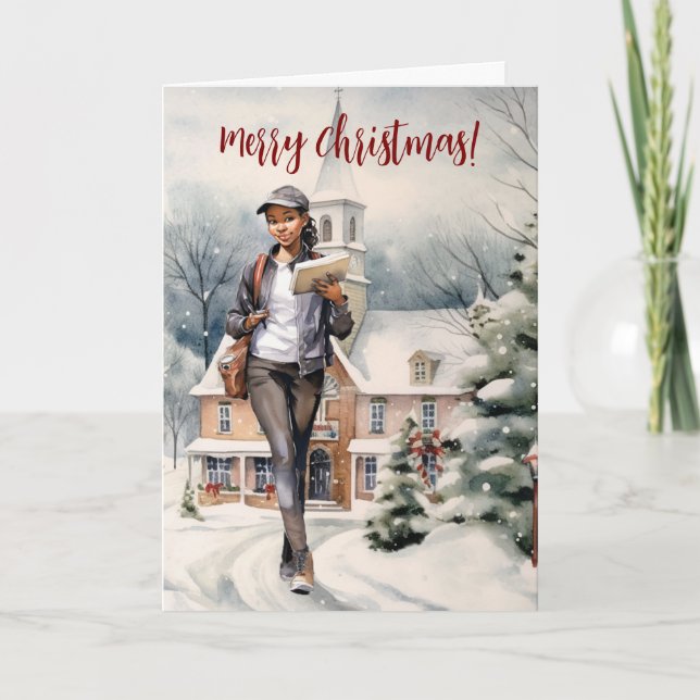 Cartes Pour Fêtes Annuelles Femme Postal Carrier Merci Noël (Devant)