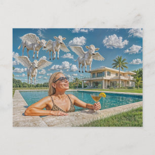 Cartes Pour Fêtes Annuelles Femme riche regardant des vaches volantes depuis u