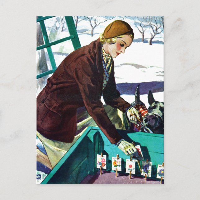Cartes Pour Fêtes Annuelles Femme & Scottie Chien Planter semences de vacances (Devant)