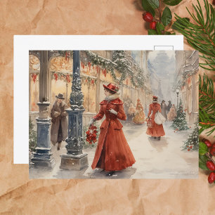 Cartes Pour Fêtes Annuelles Femmes de l'époque victorienne de l'aquarelle roug