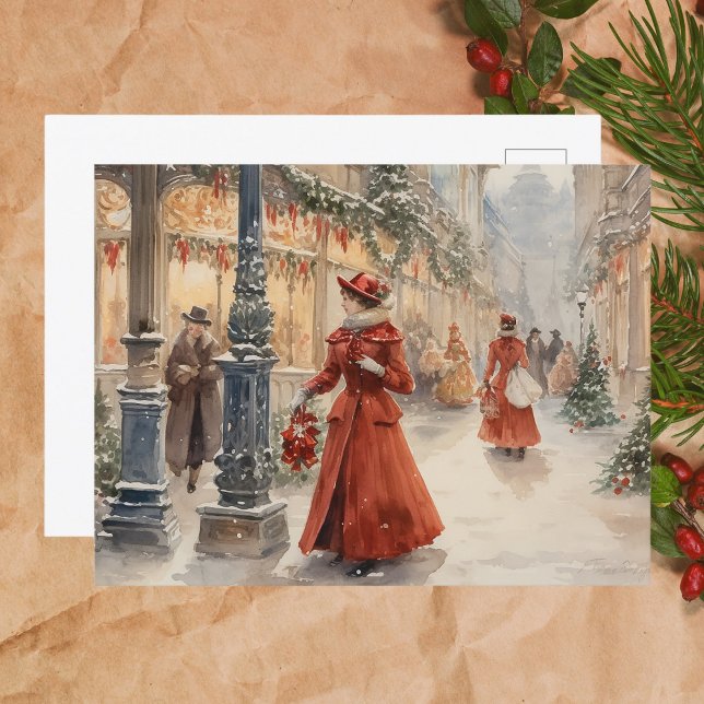 Cartes Pour Fêtes Annuelles Femmes de l'époque victorienne de l'aquarelle roug (Créateur téléchargé)