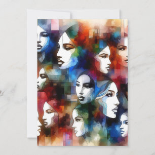 Cartes Pour Fêtes Annuelles femmes face à l'abstraite aquarelle pop art