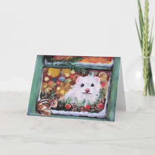 Cartes Pour Fêtes Annuelles Fenêtre de Noël de furet et de tamia