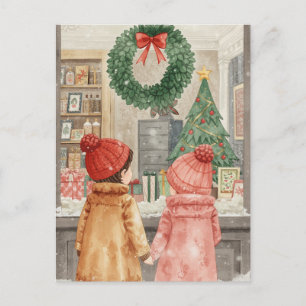 Cartes Pour Fêtes Annuelles Fenêtre Enfants Shopping Noël Aquarelle
