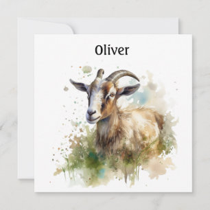 Cartes Pour Fêtes Annuelles Ferme à l'aquarelle Chèvre, personnalisable