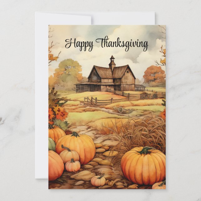 Cartes Pour Fêtes Annuelles Ferme citrouille automne récolte Thanksgiving (Devant)