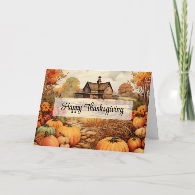 Cartes Pour Fêtes Annuelles Ferme citrouille automne récolte Thanksgiving (Devant)