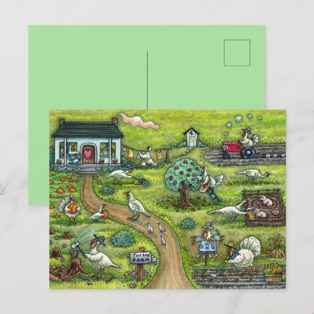 CARTES POUR FÊTES ANNUELLES FERME DE TURQUIE, PAYS HUMOUR MERCI AUX OISEAUX (Devant / Derrière)