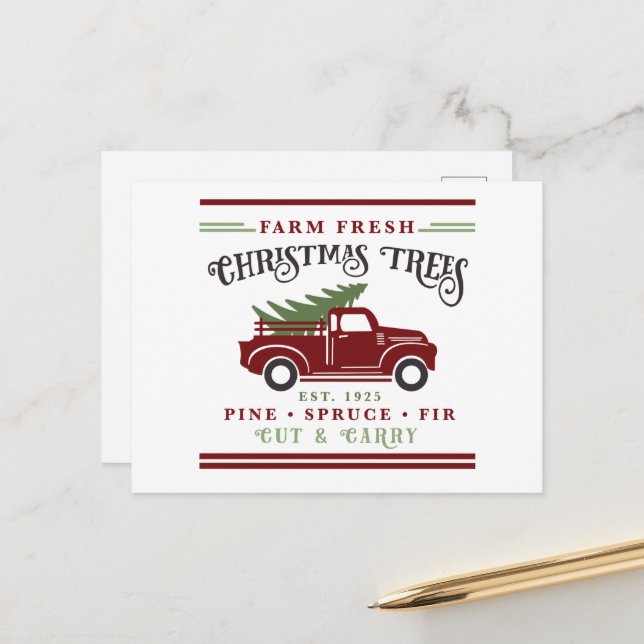 Cartes Pour Fêtes Annuelles Ferme des arbres de Noël frais (Devant/Arrière en situation)