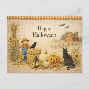 Cartes Pour Fêtes Annuelles Ferme grange rouge Halloween