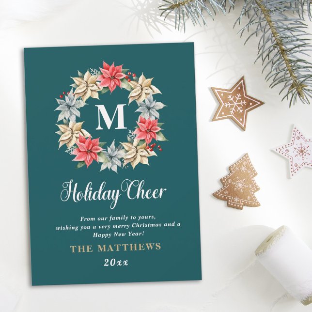 Cartes Pour Fêtes Annuelles Ferme Poinsettia couronne avec la lettre Monogramm (Créateur téléchargé)