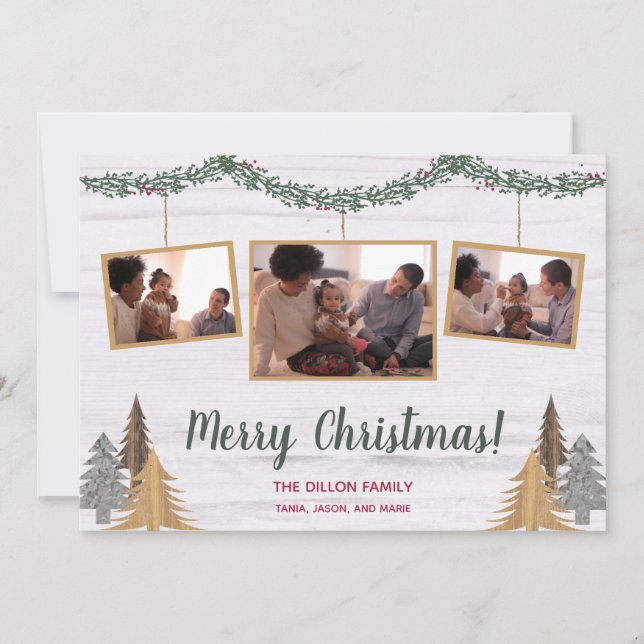 Cartes Pour Fêtes Annuelles Ferme rustique Arbres de Noël & Garland 3-Photo (Devant)