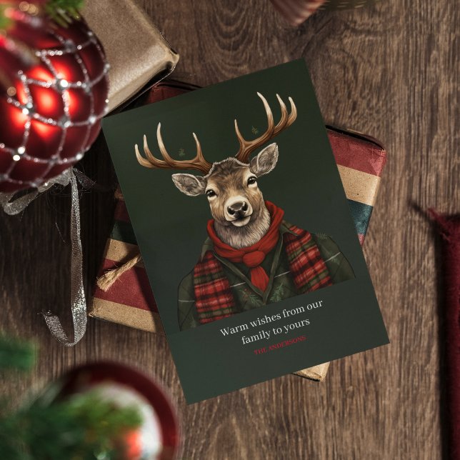 Cartes Pour Fêtes Annuelles Ferme Rustique Plaid Deer Et Vert (Créateur téléchargé)