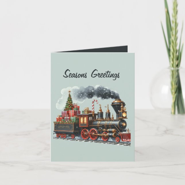 Cartes Pour Fêtes Annuelles Festif ajouter le message train de Noël (Devant)