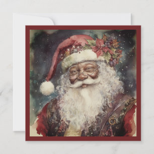 Cartes Pour Fêtes Annuelles Festif Black Père Noël Rococo & Poinsettia Accent