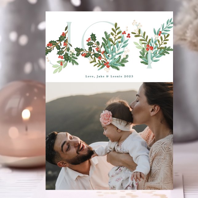 Cartes Pour Fêtes Annuelles Festif Botanique Floral JOY Noël Classique (Créateur téléchargé)