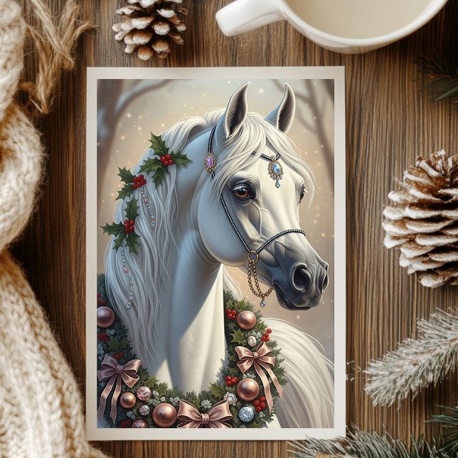 Cartes Pour Fêtes Annuelles Festif Cheval Blanc Personnalisé Noël (Créateur téléchargé)