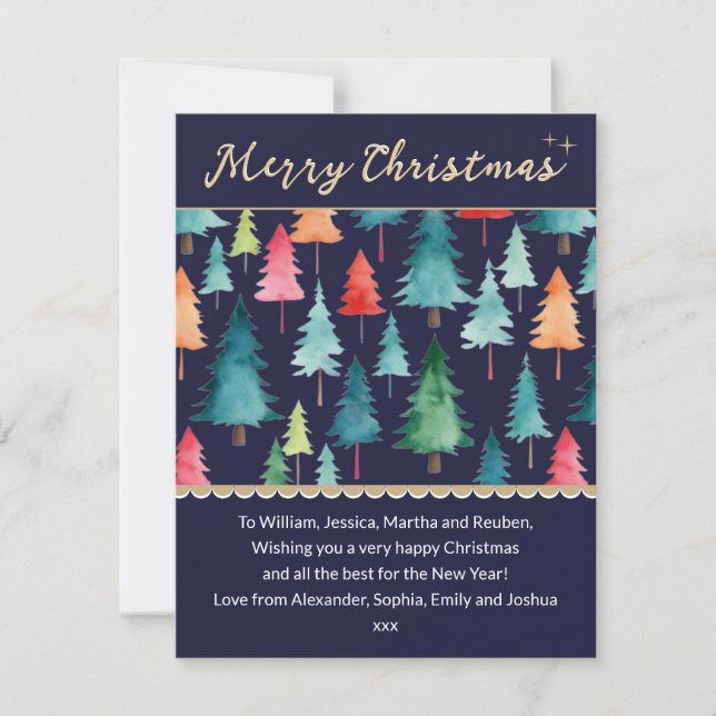 Cartes Pour Fêtes Annuelles Festif d'aquarelle de la forêt de Noël (Devant)