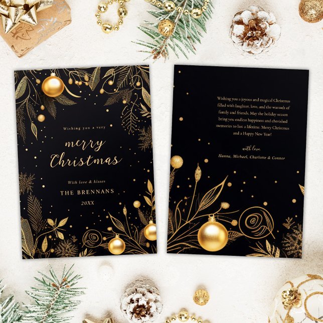 Cartes Pour Fêtes Annuelles Festif de Noël Noir unique moderne élégant (Christmas Festive Black Unique Modern Elegant Holiday Card)