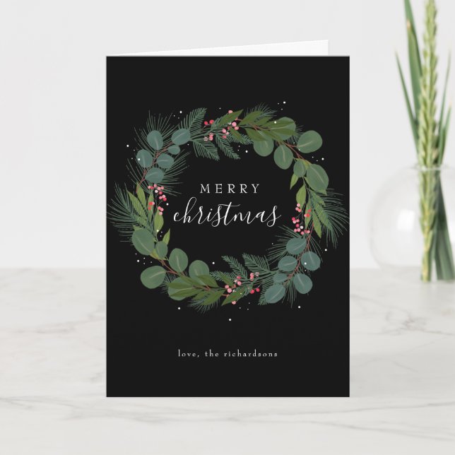 Cartes Pour Fêtes Annuelles Festif de Noël Wreath Non Photo minuit (Devant)