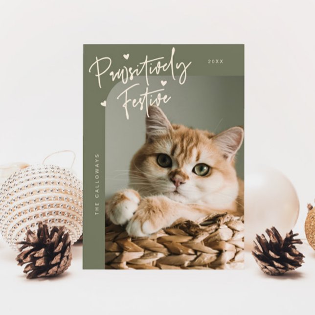 Cartes Pour Fêtes Annuelles Festif de Pawsitive Chat Photo Sage Vert Noël (Créateur téléchargé)