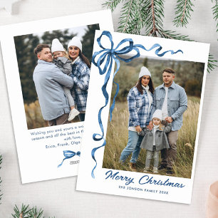 Cartes Pour Fêtes Annuelles Festif Dusty Blue Christmas Bow Ribbon 2 Photo