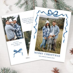 Cartes Pour Fêtes Annuelles Festif Dusty Blue Christmas Bow Ribbon 3 Photo
