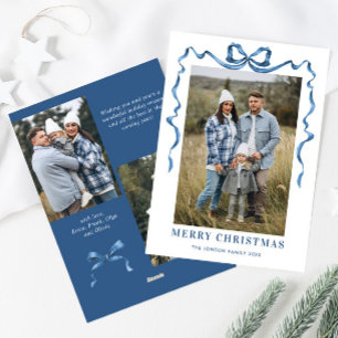 Cartes Pour Fêtes Annuelles Festif Dusty Blue Christmas Bow Ribbon 3 Photo