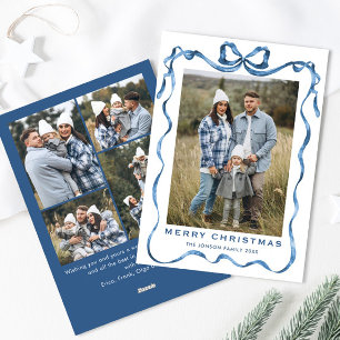 Cartes Pour Fêtes Annuelles Festif Dusty Blue Christmas Bow Ribbon 5 Photo