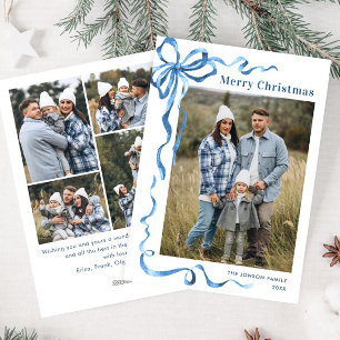 Cartes Pour Fêtes Annuelles Festif Dusty Blue Christmas Bow Ribbon 5 Photo
