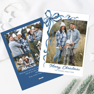 Cartes Pour Fêtes Annuelles Festif Dusty Blue Christmas Bow Ribbon 5 Photo