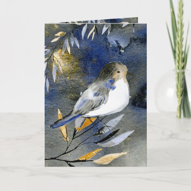 Cartes Pour Fêtes Annuelles Festif Elegant Chickadee Bird Aquarelle Vacances (Devant)