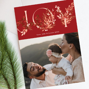 Cartes Pour Fêtes Annuelles Festif Feuilleté Floral Noël traditionnel Red JOY