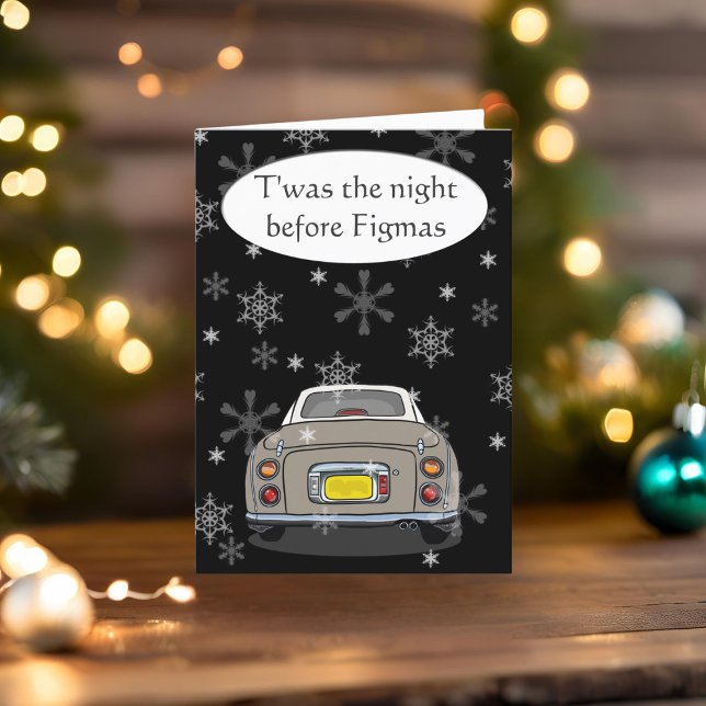 Cartes Pour Fêtes Annuelles Festif Figaro Car Topaz Mist Christmas Card (Happy Fig-mas! A fun figgy themed christmas card to send to your car! (or your figgy loving friends))