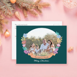 Cartes Pour Fêtes Annuelles Festif Floral Wreath Dark Green Photo Noël