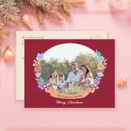 Cartes Pour Fêtes Annuelles Festif Floral Wreath Dark Red Photo