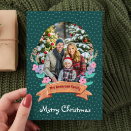 Cartes Pour Fêtes Annuelles Festif Floral Wreath Green Photo Noël