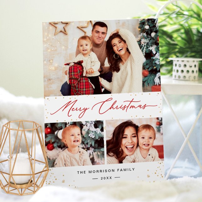 Cartes Pour Fêtes Annuelles Festif Gold Confetti Joyeux Noël 3 Photo (Créateur téléchargé)