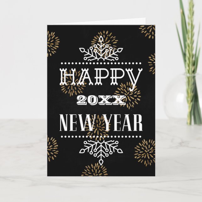 Cartes Pour Fêtes Annuelles Festif Gold Fireworks Moderne Fun Script Business (Devant)