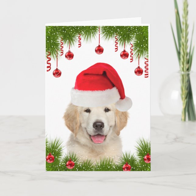 Cartes Pour Fêtes Annuelles Festif Golden Retriever mignon Noël (Devant)